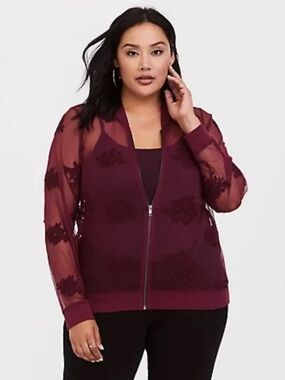 Torrid Lace Embroidered Bomber Jacket